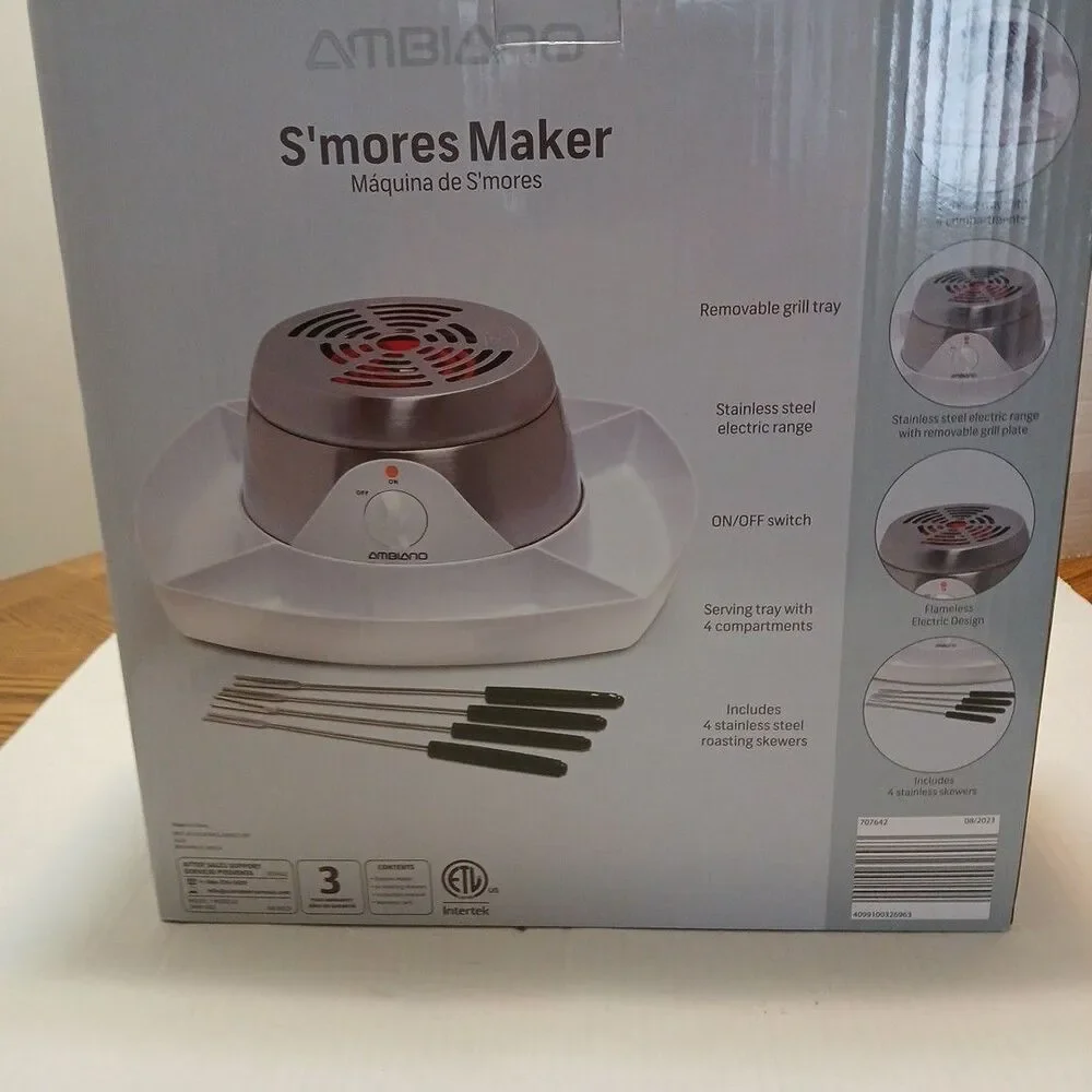 Indoor Stainless Steel S'mores Maker Kit Smokeless /4 Skewers Electric NIB